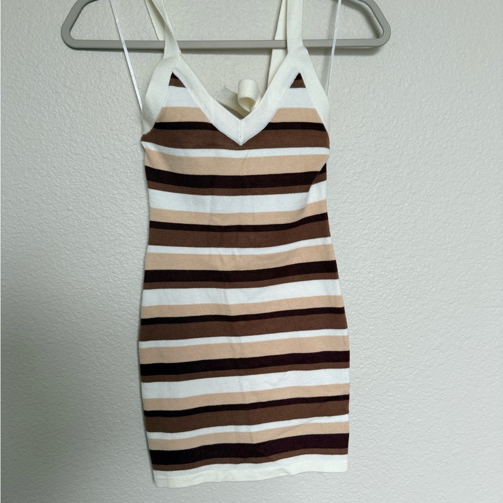 Princess Polly Striped Knit Mini Dress in White, Brown, Tan